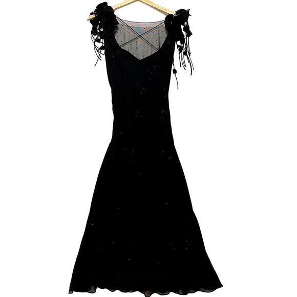 Sue Wong Dresses & Skirts - VTG 90's Y2K Grail Sue Wong Black Flower Beaded Lace Cross Back Gown Dress 12
